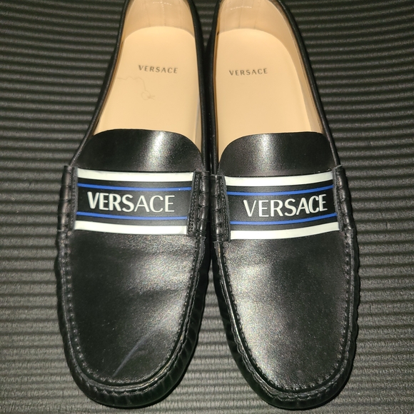 Versace Other - Versace Black and Blue Leather Slip-On Loafers